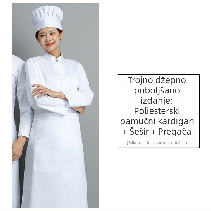 Unisex kuharska uniforma s dugim rukavima, jesen-zima, bijela, jednodijelna jakna, za hotelsko, školsko i kantinu osoblje
