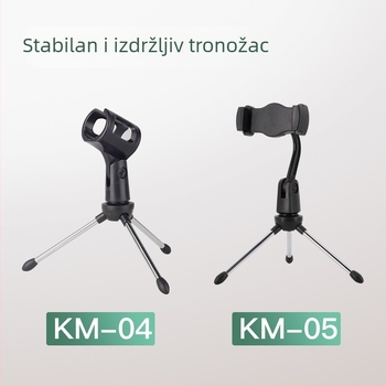 Stolni stalak za mikrofon s trokutastim držačem za telefon i sklopnim višenamjenskim tripodom za mikrofon