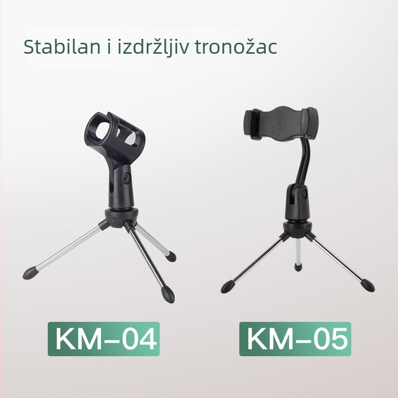 Stolni stalak za mikrofon s trokutastim držačem za telefon i sklopnim višenamjenskim tripodom za mikrofon