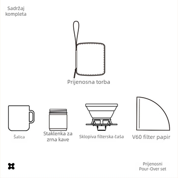 Prijenosni set za ručno kuhanje kave za kampiranje i putovanja, silikon šalice i filter