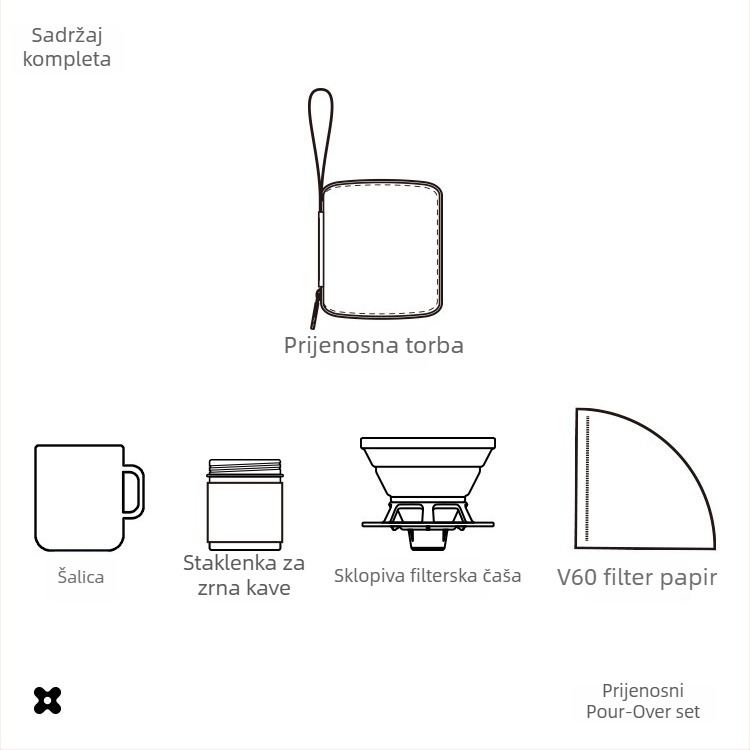 Prijenosni set za ručno kuhanje kave za kampiranje i putovanja, silikon šalice i filter