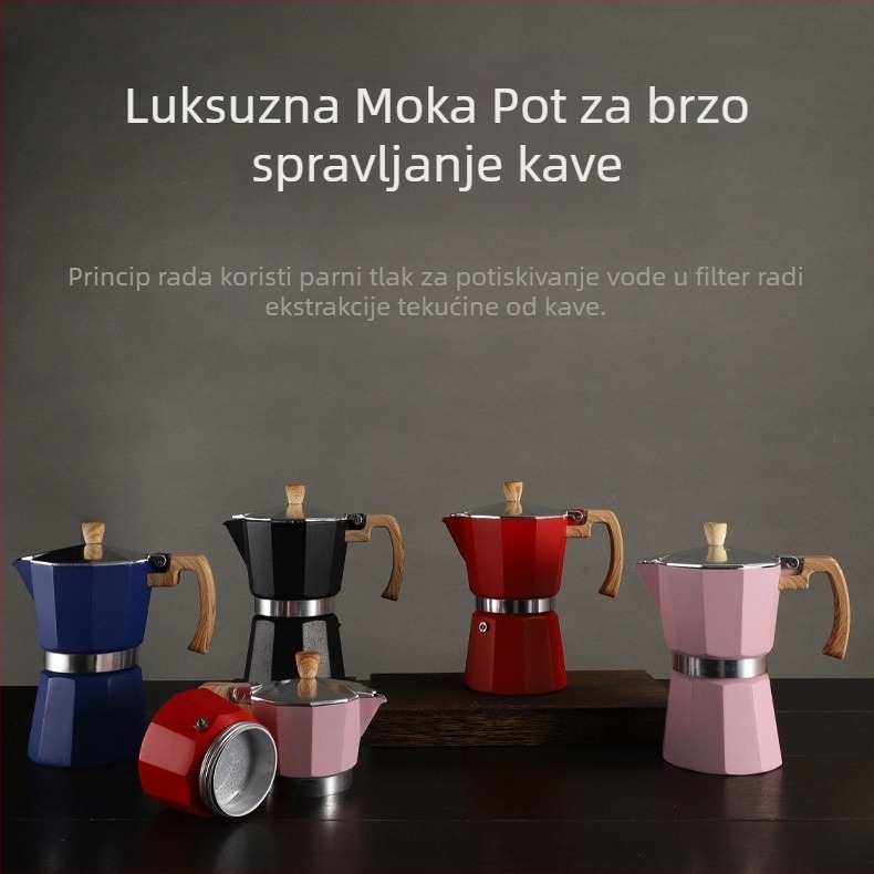 Aluminijska moka posuda, talijanskog stila, osmerokutnog dizajna, za kuhanje kave kod kuće i kampiranje