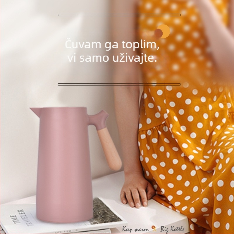 Izolirani lonac za vruću vodu u nordijskom stilu s drvenom ručkom, prenosni, velikog kapaciteta, s inteligentnim prikazom temperature