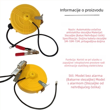 Namotaj za elektrostatsko uzemljenje cisterni s automatskim izvučnim alarmnim klipom