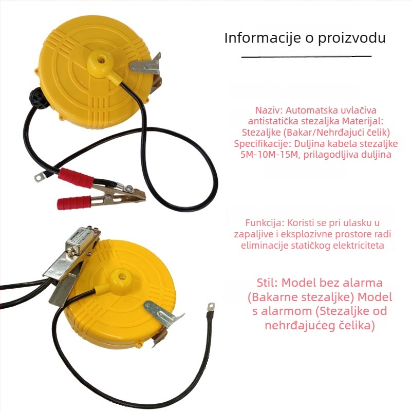 Namotaj za elektrostatsko uzemljenje cisterni s automatskim izvučnim alarmnim klipom