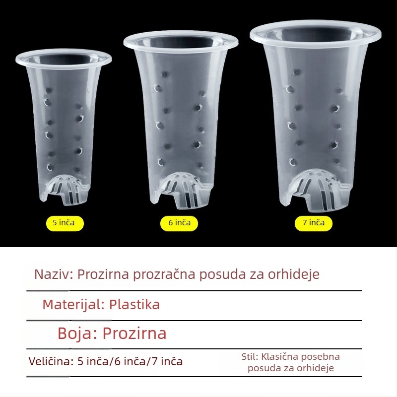 Prozirna plastična posuda za orhideje sa bočnim otvorima, vizualizaciju i kontrolu korijena, dizajn koji povećava visinu, set unutarnje posude s izolacijom i zadržavanjem vlage