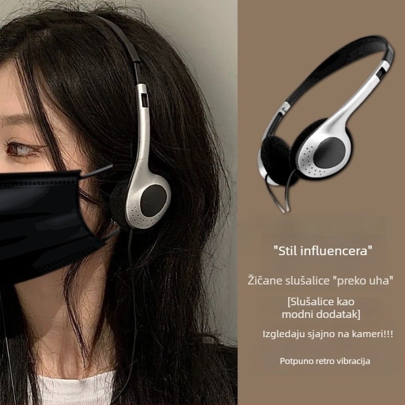 Retro kabelske slušalice za nošenje na glavi, rekvizit za fotografiju u japanskom stilu, univerzalno kompatibilno s mobitelima i računalima