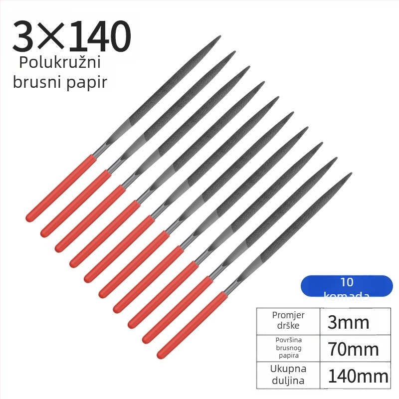 Set metalnih fajlova od legiranog čelika, veličine 3×140 mm, 4×160 mm, 5×180 mm – ručni fajlovi za drvo i metal