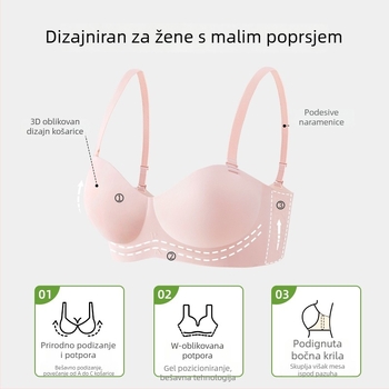 Roza bezšivni push-up grudnjak bez naramenica, 3/4 košarica, dvostruki način nošenja