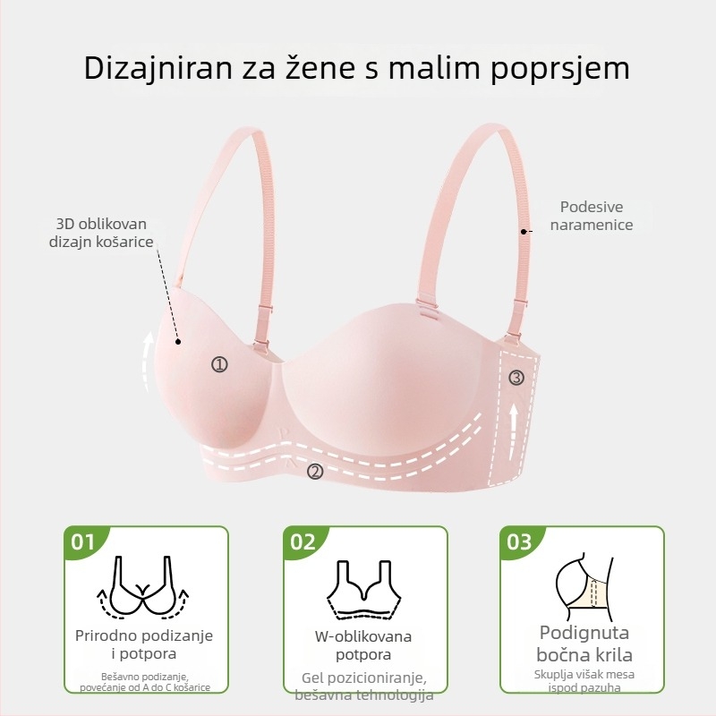 Roza bezšivni push-up grudnjak bez naramenica, 3/4 košarica, dvostruki način nošenja