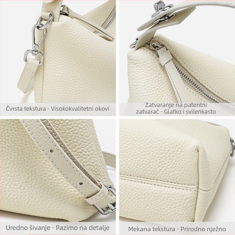 Ženska torbica od prave kože, mala crossbody torba za rame sa zipsom, oblika dumpling, pamučná podstava, unutarnji džepovi za telefon i ID, svestran stil