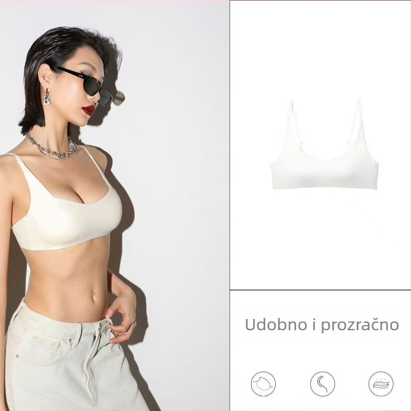 Korejskog stila bešavni grudnjak za žene, tanak kroj, mali bust, push-up, kvadratni izrez, jednostavan, lagan sportski top