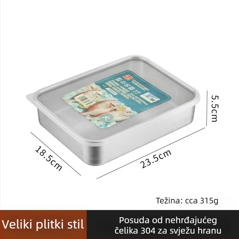 Kutija za skladištenje hrane od 304 nehrđajućeg čelika, japanskog stila, s poklopcem, hermetički zatvorena za skladištenje u hladnjaku i zamrzavanje