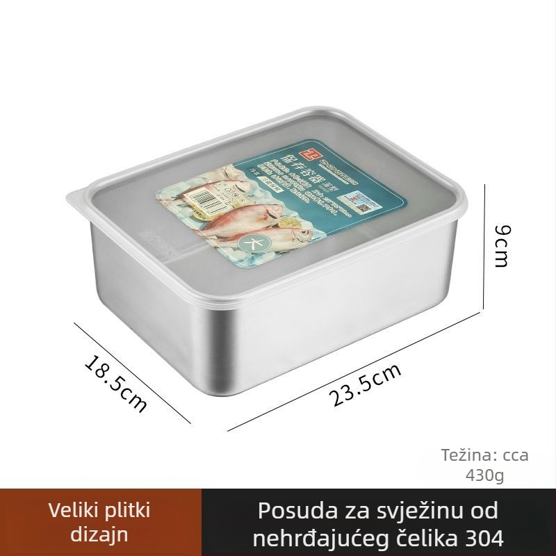 Kutija za skladištenje hrane od 304 nehrđajućeg čelika, japanskog stila, s poklopcem, hermetički zatvorena za skladištenje u hladnjaku i zamrzavanje