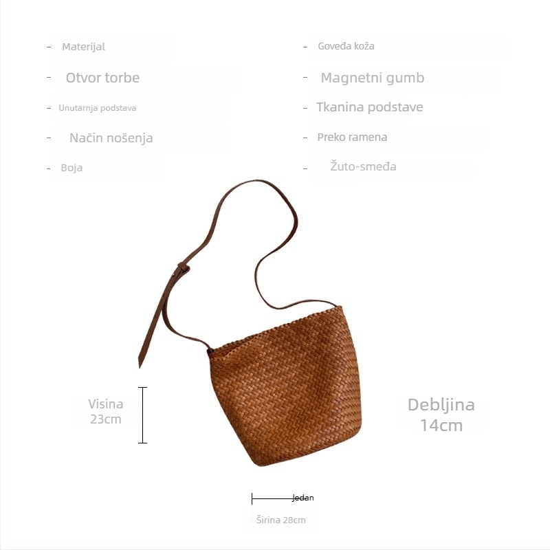 Ženska torbica od teleće kože, pletena, velika zapremina, za dnevnu upotrebu, ramena ili crossbody