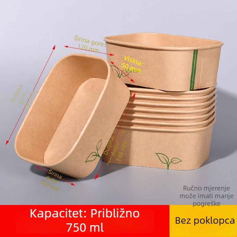 Jednokratna izolirana četvrtasta papirnata zdjela s crtić motivom, sigurna za mikrovalnu, 25 kom./pakiranje, za dostavu