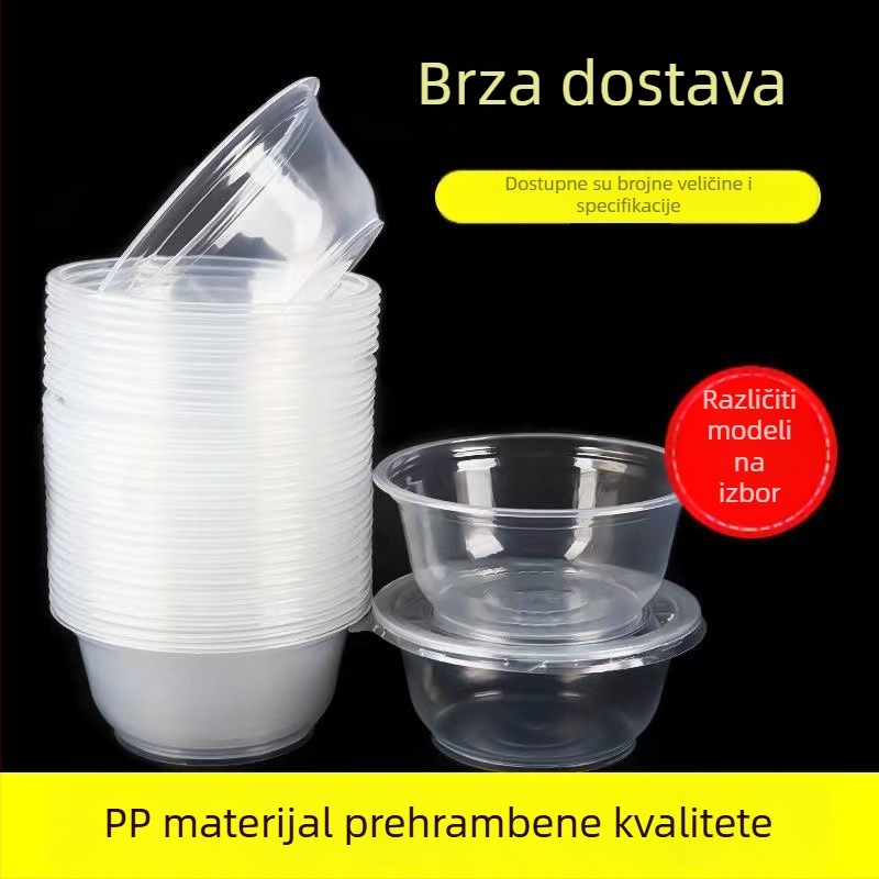 Jednokratni set posuđa: zdjelica za juhu, kutija za ručak, štapići, debela plastična okrugla kutija za ponijeti