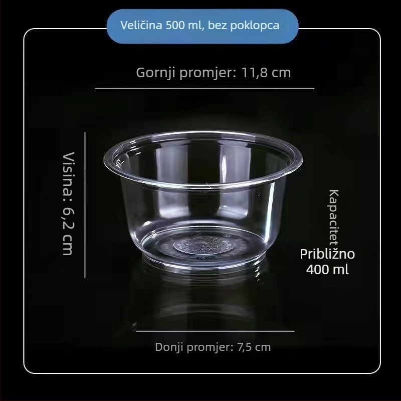 Jednokratni set posuđa: zdjelica za juhu, kutija za ručak, štapići, debela plastična okrugla kutija za ponijeti