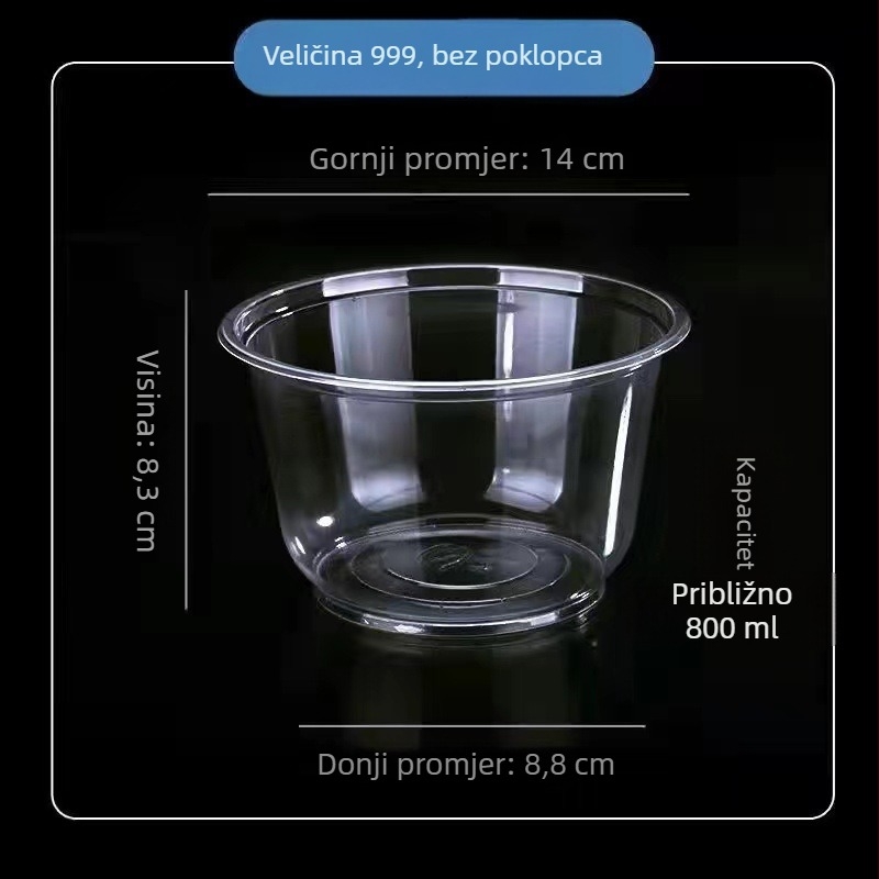 Jednokratni set posuđa: zdjelica za juhu, kutija za ručak, štapići, debela plastična okrugla kutija za ponijeti