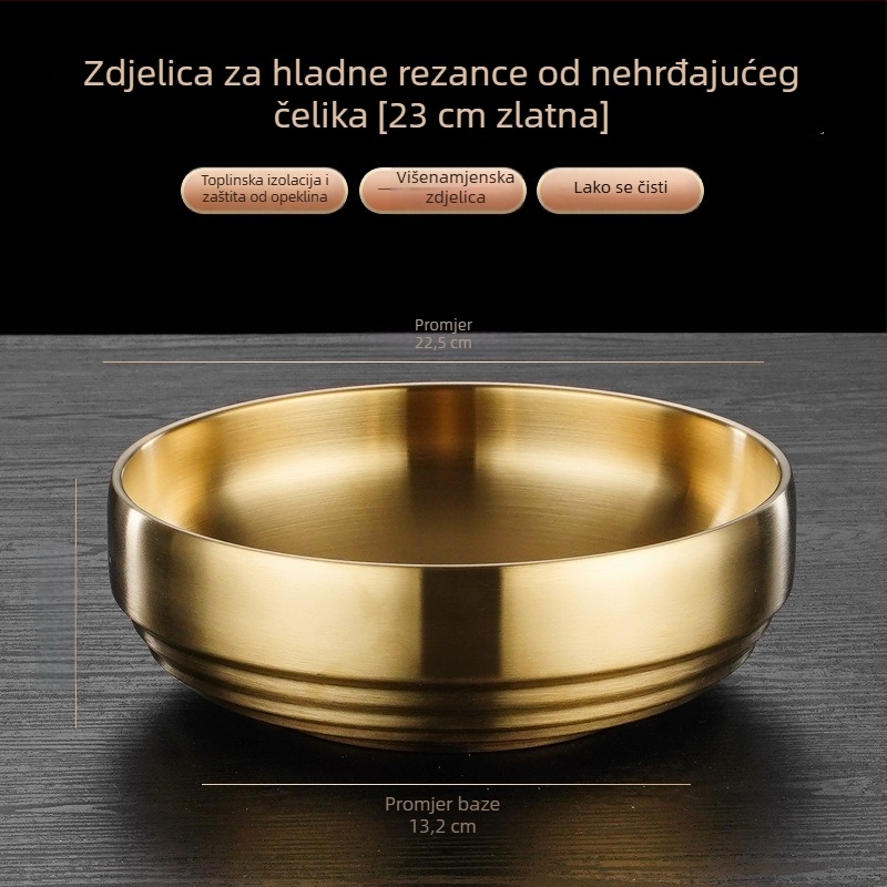Posuda od nehrđajućeg čelika s velikim kapacitetom, zlatni završetak, okrugli oblik, za kućnu i restoransku upotrebu