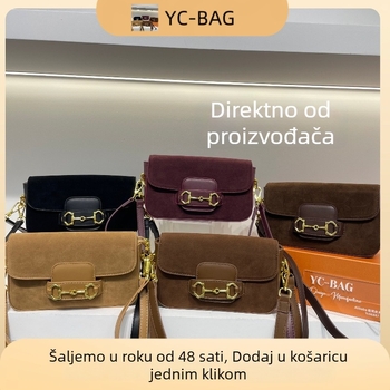 Ženska torbica s kopčom u obliku potkove, retro stil, mat nubuk koža, crossbody