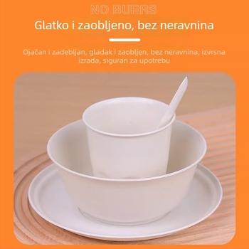 Jednokratna posuđa od ljuske riža, četverodjelni set zdjela i tanjura, u papirnoj ambalaži, biološki razgradivo