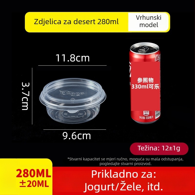 Yaokang jednokratna okrugla plastična zdjela za pakiranje, pogodna za deserte s ledenim prahom, voćne salate i taro kuglice