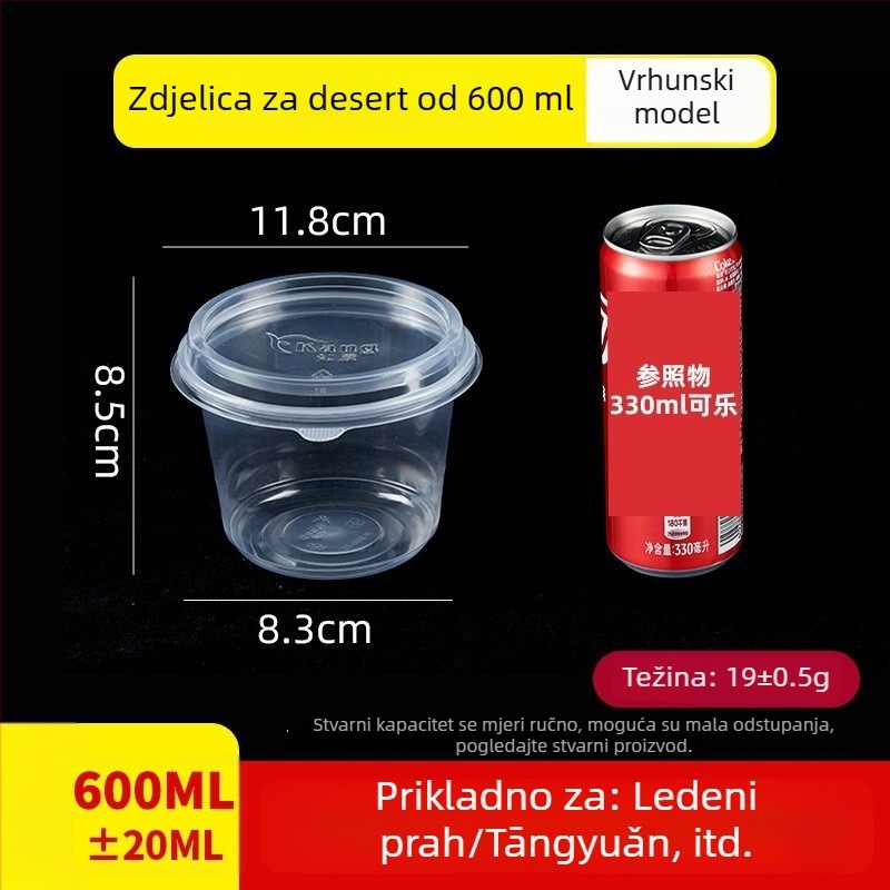 Yaokang jednokratna okrugla plastična zdjela za pakiranje, pogodna za deserte s ledenim prahom, voćne salate i taro kuglice