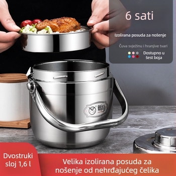 304 nehrđajući čelik, izolirana kutija za obrok s ručkom, velik kapacitet, za uredske radnike i studente