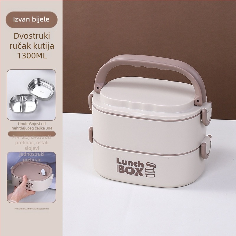 Nerđajući čelik, višeslojna izolirana kutija za ručak, prijenosna Bento kutija za uredske radnike i studente, pogodna za mikrovalnu, dvostruki sloj.