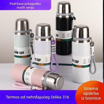 Termos od nehrđajućeg čelika 316, oblik kuglastog oblika, s užetom za ručku, veliki kapacitet, dvostruka vakuumska izolacija, čajni filter