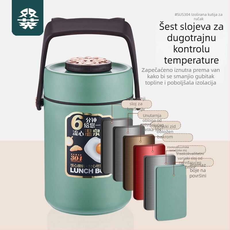 Kutija za ručak od 304 nehrđajućeg čelika s vakuumskom izolacijom, prenosna, velika kapaciteta, nepropusna