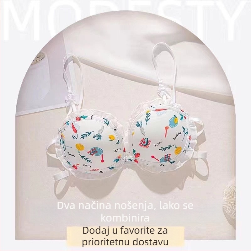 Japanski stil slatkog donjeg rublja za male grudi, podizanje, bez žice, tiskani dezen, oblikovane košarice, komplet grudnjaka.