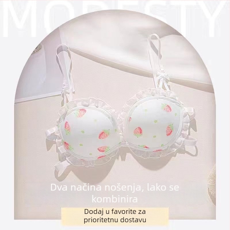Japanski stil slatkog donjeg rublja za male grudi, podizanje, bez žice, tiskani dezen, oblikovane košarice, komplet grudnjaka.