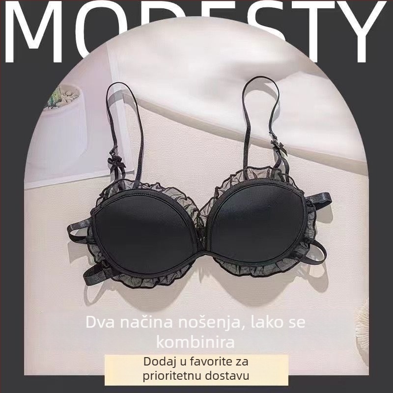 Japanski stil slatkog donjeg rublja za male grudi, podizanje, bez žice, tiskani dezen, oblikovane košarice, komplet grudnjaka.