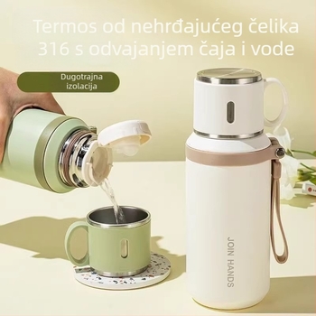 Termošalica za čaj i vodu s odjeljivačem, 316 nerđajući čelik, debelo kućište, velika kapacitet, prenosna za dom, ured i putovanja