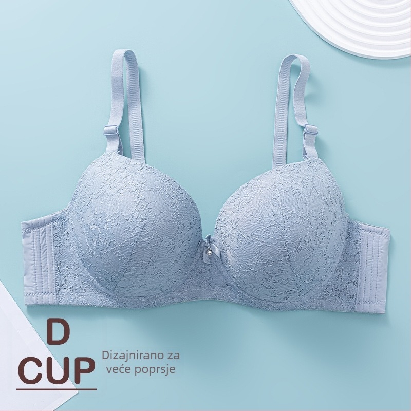 Plus-size čipkasti grudnjak s podstavom i potporom za podizanje i oblikovanje, D-kupa, nova kolekcija