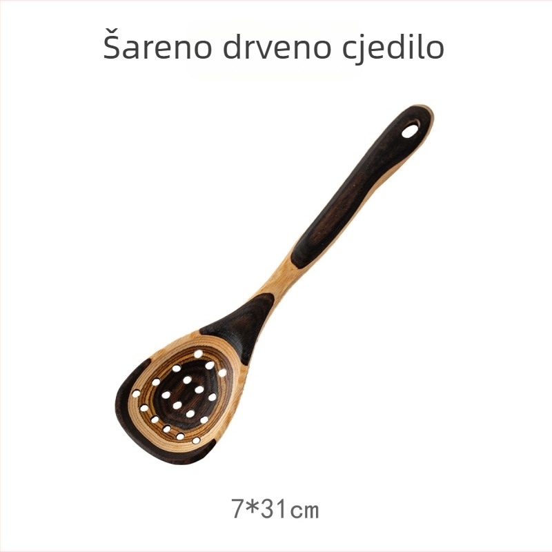 Retro marokanski stil, drveni kuhinjski pribor s gradijentnim bojama — spatula, žlica za rižu i cjedilo za tjesteninu