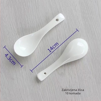 Bijela keramička žlica za restorane s produženom drškom, žlica za juhu s ravnim dnom.