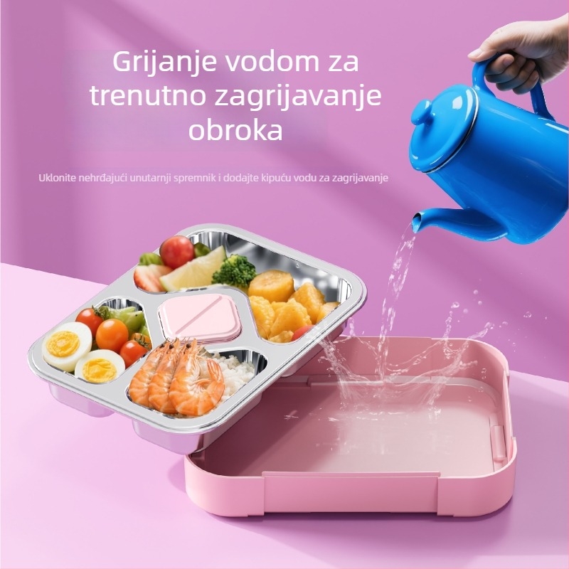 Kutija za obrok od nehrđajućeg čelika 304 s pregradama, velik kapacitet, zapečaćena, sladak crtani dizajn, za odrasle