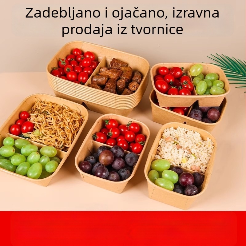 Dvodijelna kutija za ručak od kraft papira, jednokratna posuda, mikrovalna sigurnost i hlađenje, pravokutna kutija za piknik