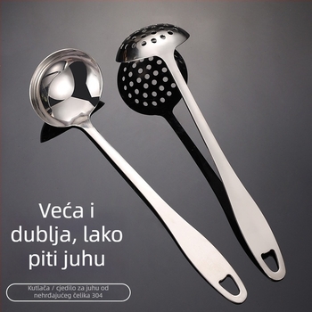 Set žlica za juhu od nehrđajućeg čelika: debela žlica i žlica s rupicama, s dugom drškom