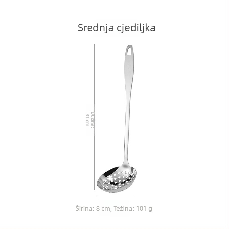 Set žlica za juhu od nehrđajućeg čelika: debela žlica i žlica s rupicama, s dugom drškom