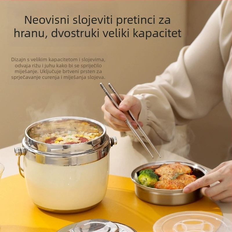 Kutija za ručak od 304 nehrđajućeg čelika, dvostruko slojevita vakuumska izolacija, velika zapremina, prijenosna