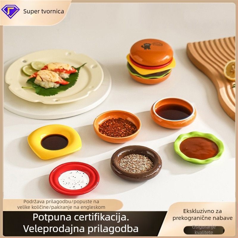 Keramički set posuda za umake i pladnje s voćem s hamburger motivom, podglazurno obojano, za kućnu uporabu