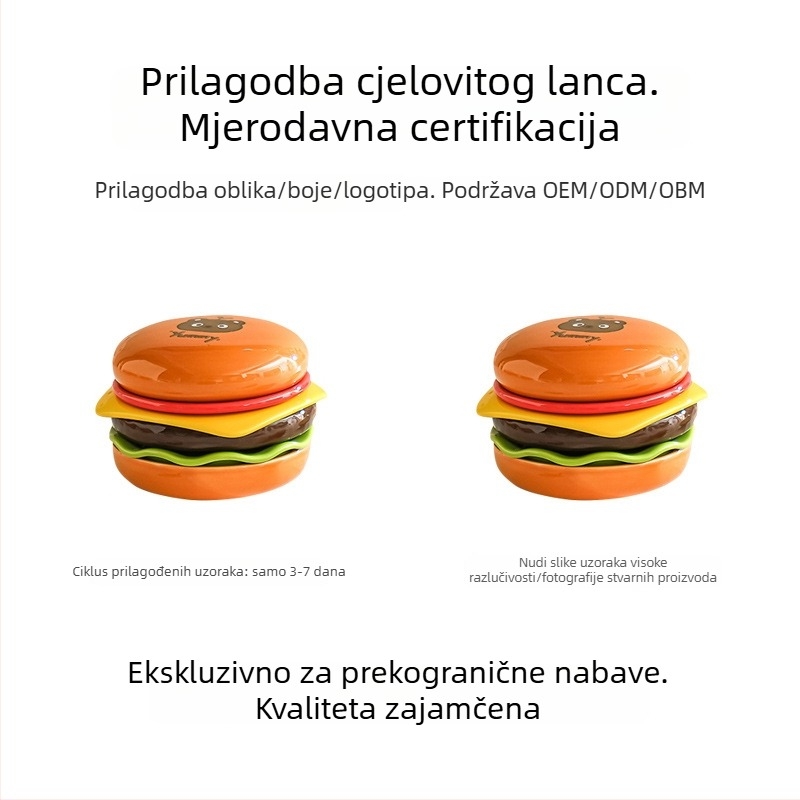 Keramički set posuda za umake i pladnje s voćem s hamburger motivom, podglazurno obojano, za kućnu uporabu