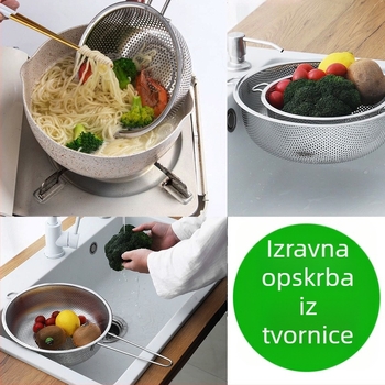 Debeli nehrđajući čelični štoper s košem za prženje, žlica za tjesteninu, žlica za lonac, posuda za ulje, fino mrežasti filtr za ostatke ulja