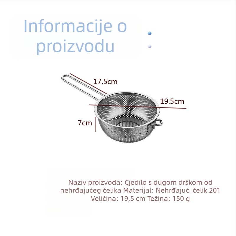 Debeli nehrđajući čelični štoper s košem za prženje, žlica za tjesteninu, žlica za lonac, posuda za ulje, fino mrežasti filtr za ostatke ulja