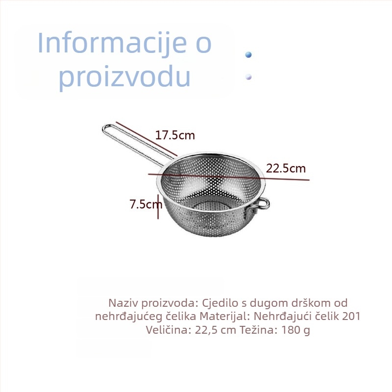 Debeli nehrđajući čelični štoper s košem za prženje, žlica za tjesteninu, žlica za lonac, posuda za ulje, fino mrežasti filtr za ostatke ulja