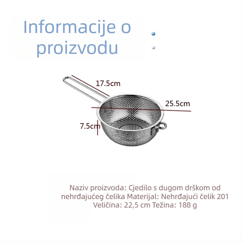 Debeli nehrđajući čelični štoper s košem za prženje, žlica za tjesteninu, žlica za lonac, posuda za ulje, fino mrežasti filtr za ostatke ulja